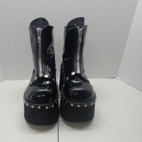 Demonia Black Patent Platform Boots – Goth Punk Alt Vibes - Picture 1 of 6
